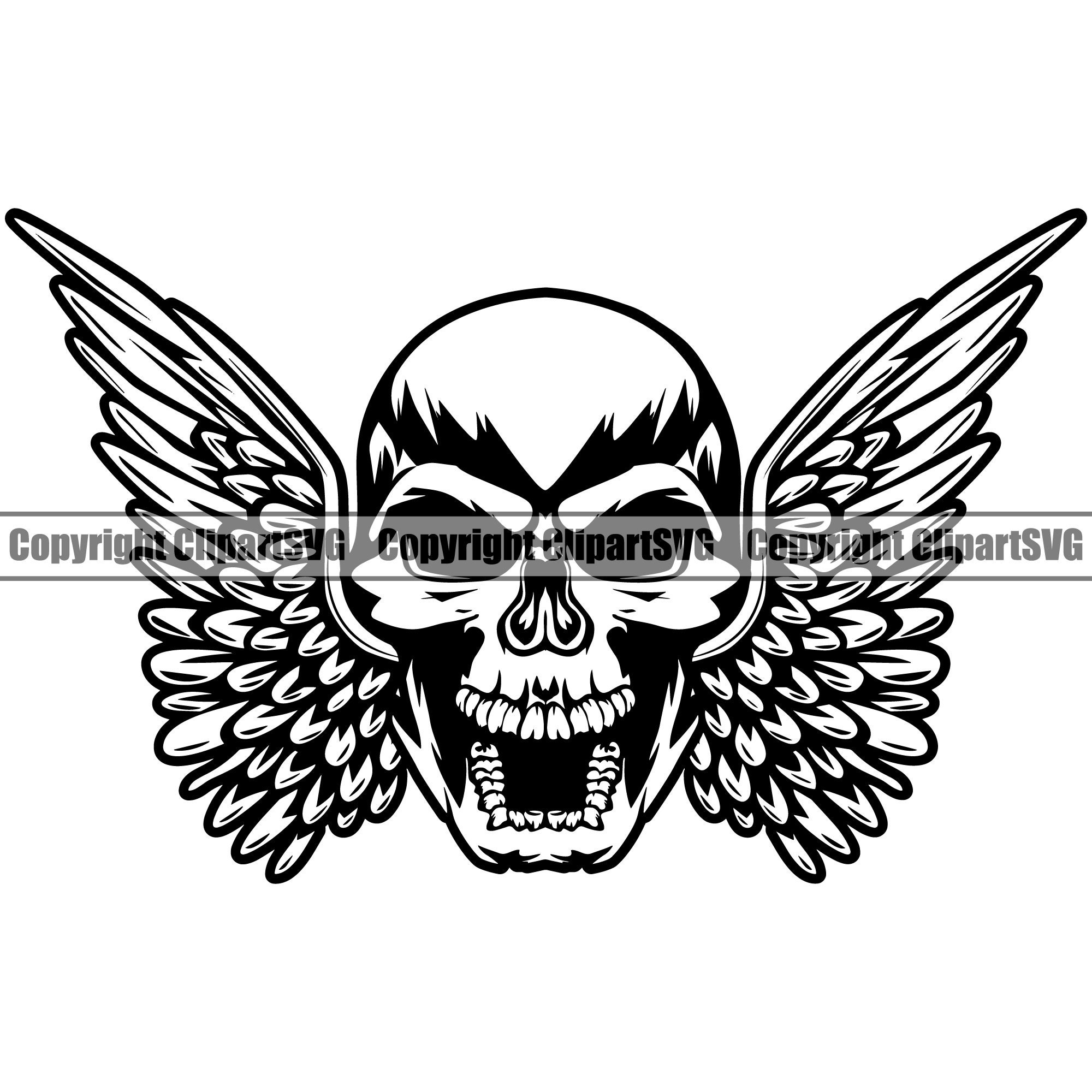 Skull Skeleton Head Face Angel Devil Wings Evil Kill Killer - Etsy