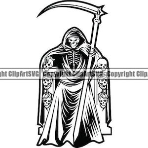 Grim Reaper #7 Skull Death Sickle Evil Kill Killer Grim Horror Ghost Tattoo Skeleton Bone Logo .SVG .PNG Clipart Vector Cricut Cut Cutting