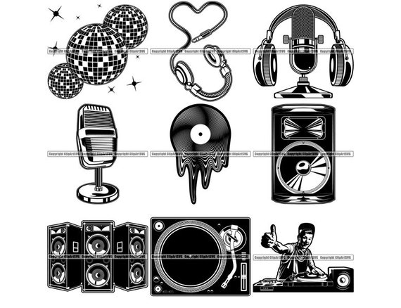 BUNDLE Disco Balls Microphone Headphone Turntable Boy DJ Setup Mic