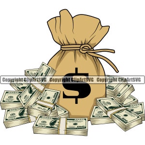 Caveau di una banca borsa dei soldi 100 cento dollari banconota nodo sacco pila ricchezza crimine contanti mucchio ricco profitto arte design logo SVG PNG Clipart vettoriale taglio
