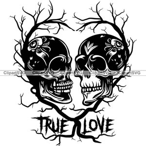 Crânio Casal Amor Verdadeiro Esqueleto Dia dos Namorados Terror Romântico Casamento Gótico Árvore Morta Desenho Desenho Arte Logotipo Tatuagem Design SVG PNG Cut