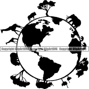 Weltkarte Earth Globe Save Planet Go Green Organic Natur Peace Tier Safari Baum Global Art Artwork Design Logo SVG PNG Clipart Vektor Cut