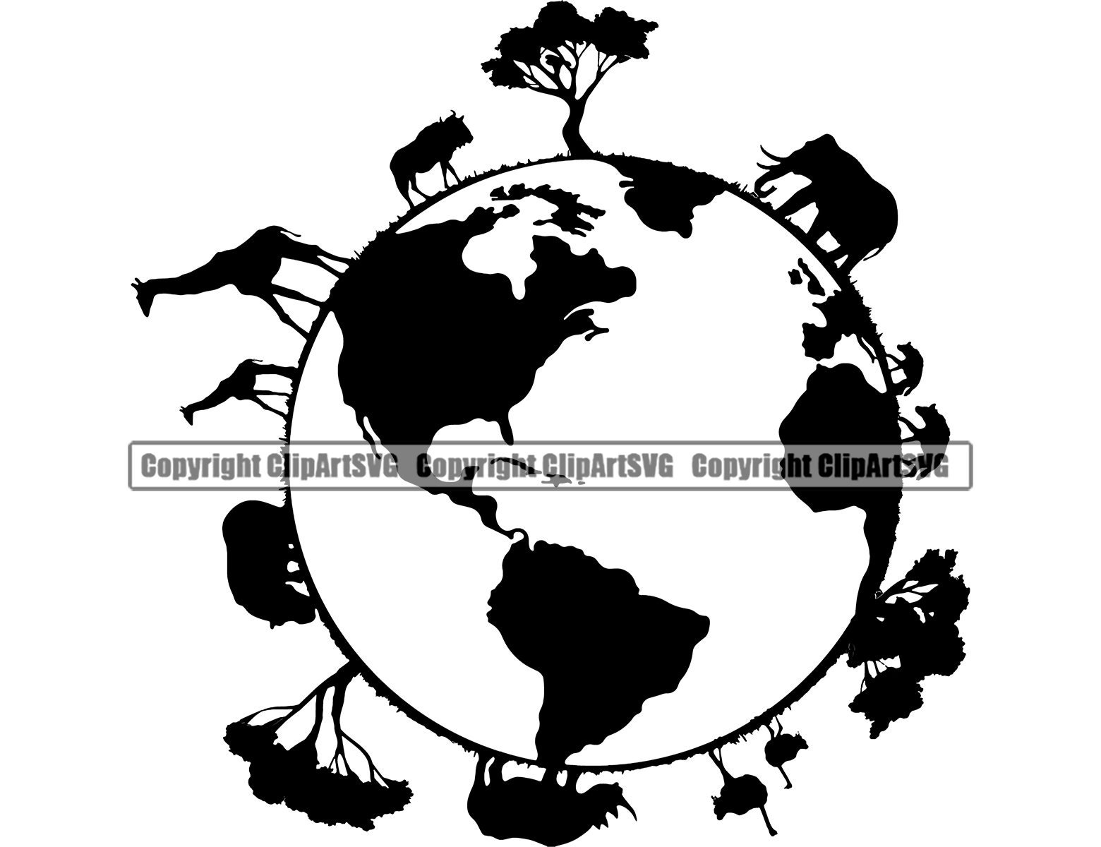 World Map Earth Globe Save Planet Go Green Organic Nature Peace Animal  Safari Tree Global Art Artwork Design Logo SVG PNG Clipart Vector Cut - Etsy, image size:1560x1200