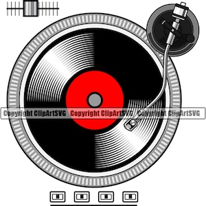 DJ Disc Jockey Vinyl Record Draaitafel Stylus Speler Arm Audio Muziek Mixer Album Club Sound Art Design Logo SVG PNG Vector Clipart Cut File
