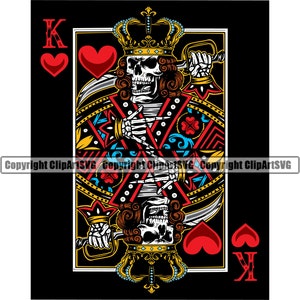 King Hearts Skull Skeleton Poker Jugando a las cartas Juego de azar Casino Apuesta Apuestas Juegos de Blackjack SVG PNG Clipart Vector Cricut Corte Corte