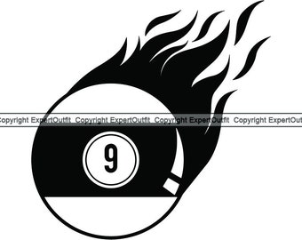 Flaming Billiard Ball #9 SVG Billiards Clipart Png Eps Billiards Files for Cricut Cut Files For Silhouette Pool Svg Billiards Svg Dxf