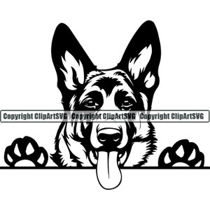 German Shepherd #24 Peeking Smiling Dog Breed K-9 Pet Police Cop Law Enforcement Pedigree Logo .SVG .PNG Clipart Vector Cricut Cut Cutting