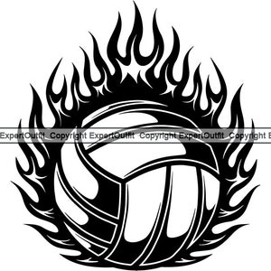 Volleyball Ball Motion Hot Fire Flames Team Player Competition Equipment Game Sports Design Element Logo .SVG .PNG Vector Cricut Cut Cutting
