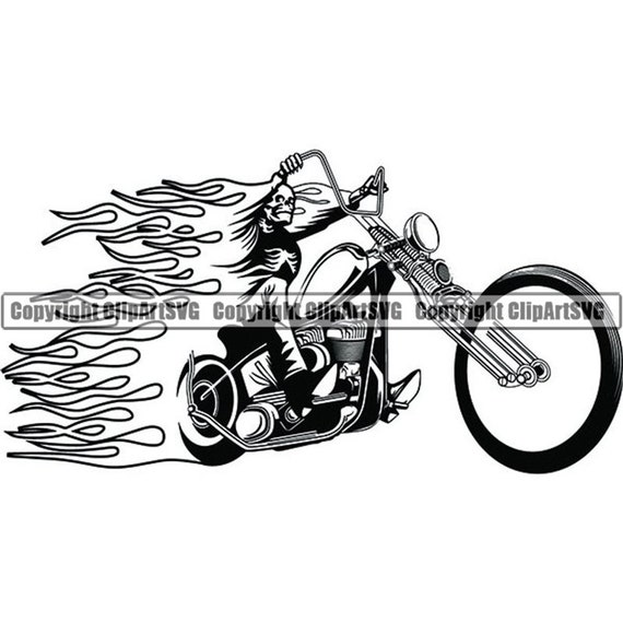Download Motorcycle 29 Skull Skeleton Fire Flames Custom Chopper Etsy