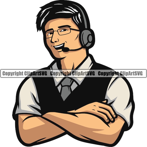 Customer Support Call Service Tech Technician Business Phone Help Office Operator Headset Computer Design Logo SVG PNG Vector Clipart Cut