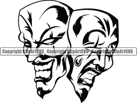 Happy Sad Masks 15 Laugh Now Cry Later Clown Face Gangster Biker Thug  Tattoo Illustration Theater.svg.png Clipart Vector Cricut Cut Cutting -   Israel