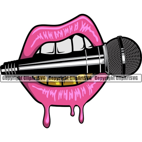 Sexy Lips Bite Microphone Sing Rap Hip Hop Gold Teeth Mouth Etsy