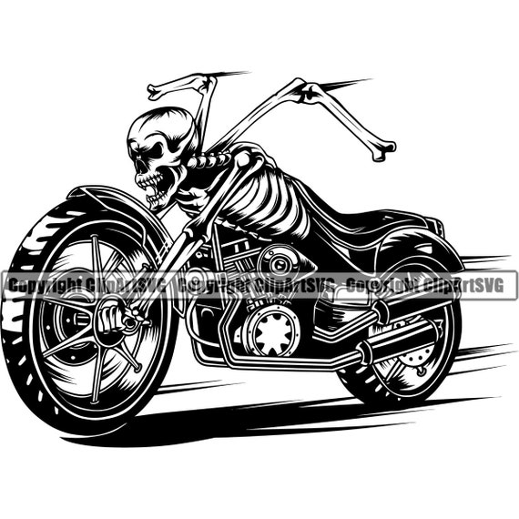 Skeleton Motorcycle Skull Chrome Custom Motor Car Repair Shop Biker Riding ...
