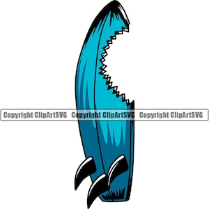 Puede incluir: Una tabla de surf azul con un borde dentado y aletas negras. La tabla de surf está de pie.