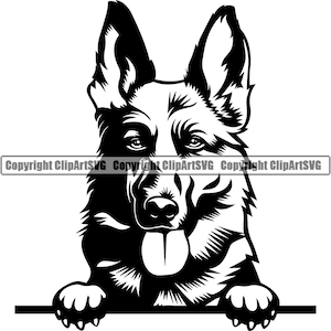 German Shepherd Dog Peeking Peek-A-Boo Breed Happy Paw Puppy Pup Pet Clip Art K-9 Cop Police Logo SVG PNG Clipart Vector Cricut Cut Cutting