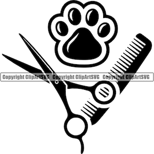 Pet Grooming Shop Groomer Groomer Animal Barber Comb  Salon Dog Bone Hair Cut Hairstyle Puppy Canine Wash Logo SVG PNG Clipart Vector Cut