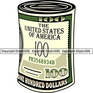 100 Hundred Dollar Bill Roll Paper Money Cash Rich Bank Note Loan Usd Wealth Ad Sign Art Design Element Logo SVG PNG Clipart Vector Cut File