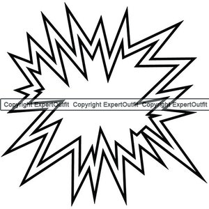 May include: Black and white graphic of a starburst shape with jagged edges.