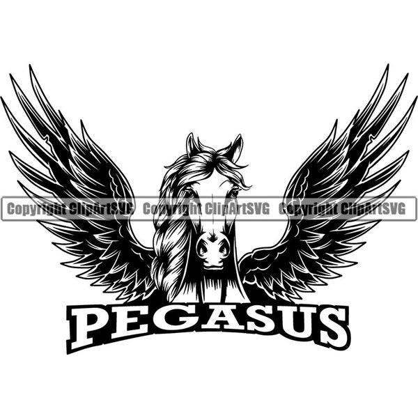 Pegasus Fantasy Horse Angel Wings Mythological Creature Animal Stallion Horseback Design Art Logo.SVG .PNG Clipart Vector Cricut Cut Cutting