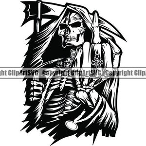 Grim Reaper #26 Middle Finger Skull Death Sickle Evil Kill Killer Grim Horror Ghost Tattoo Bone .SVG .PNG Clipart Vector Cricut Cut Cutting