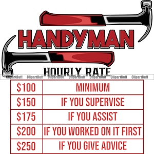 Handyman Hourly Rate Funny Picture Construction Worker Hammer Build Plumbing Home House Repair Repairman Service Fix Logo Design SVG PNG Cut