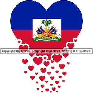 Haiti Haitian Falling Heart Shaped Flag Country World Nation Sign Symbol Design Element Art Logo SVG PNG Clipart Vector Cutting Cut File