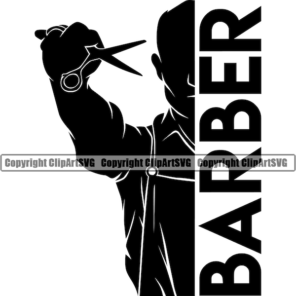 Barber Hair Scissors Comb Shop Barbershop Salon Haircut Cut Hairstyle Shave Silhouette Company Design Logo SVG PNG Clipart Vector Cut File