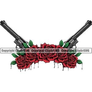 Guns Rose hoofdband kroon Drip druipende hoed Cap Petal Bud liefde bloemboeket blad Tattoo Art Design Element Logo SVG PNG clipart vector knippen