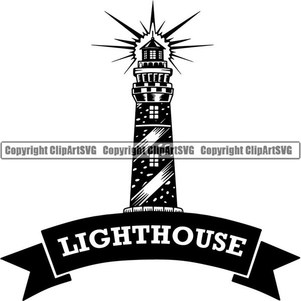 Lighthouse Sea Light Beacon Ship Boat Spotlight Nautical Marine Sailing Sea Ocean Coast Boating Shore .SVG .PNG Vector Clipart Cut Cutting