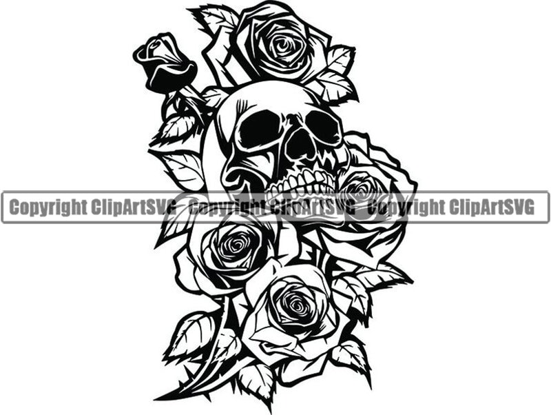Skull 25 Roses Death Evil Kill Killer Tattoo Human Bodypart Etsy