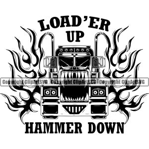 LKW Mean Teeth Fang Grill Feuer Flammen Fahrer Lieferung Big Rigg Semi Traktor Anhänger Cab Versand Umzug Logo SVG PNG Clipart Vektor Cut