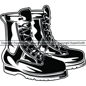 Botas de signo #4 Guerra Militar Combate Uniforme Soldado Calzado Zapatos de guerra Ropa de cuero Botas de moda Encaje .SVG.PNG Vector Cricut Corte Corte