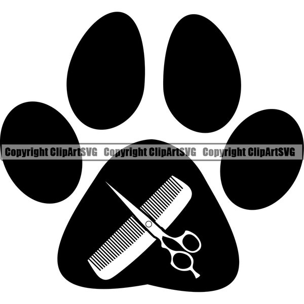 Pet Grooming Shop Groomer Groomer Animal Barber Comb  Salon Dog Bone Hair Cut Hairstyle Puppy Canine Wash Logo SVG PNG Clipart Vector Cut