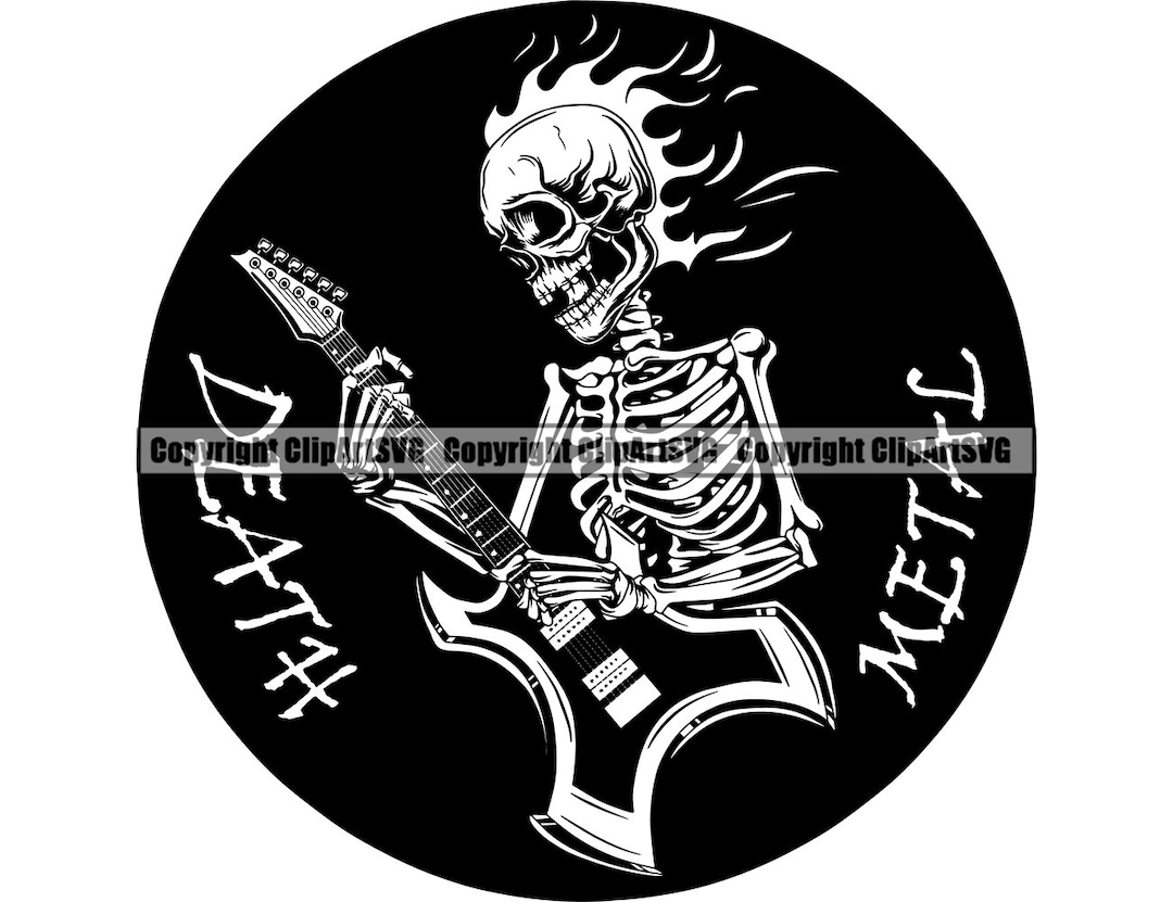 Skull Skeleton Playing Guitar Rock N Roll Heavy Death Metal