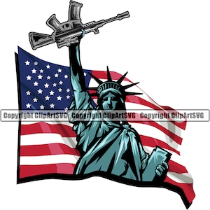 Estátua da Liberdade Arma Bandeira dos EUA Orgulho Americano Orgulho Veterinário Arma Direito Lei Nação Fora da Lei Elemento de Design Logotipo SVG PNG Clipart Arquivo de corte