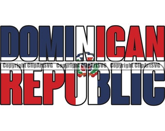 Dominican Republic Name Word Text Flag Country World Nation Map Sign Symbol Design Element Logo SVG PNG Clipart Vector Cricut Cut Cutting