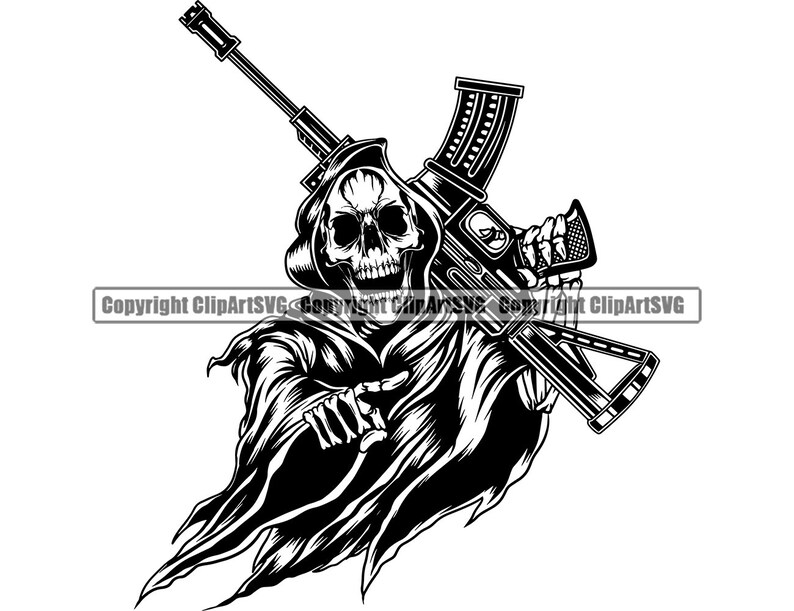 Grim Reaper Skull Machine Gun Sickle Death Evil Kill Killer | Etsy