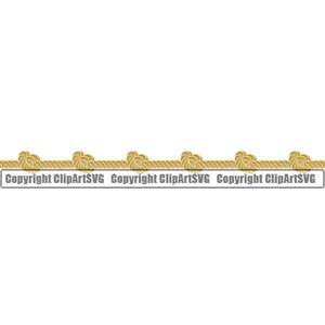 Op de afbeelding: Een doorlopende horizontale rand van een dik, geknoopt, gouden touw met de tekst "Copyright ClipArtSVG" die drie keer wordt herhaald.