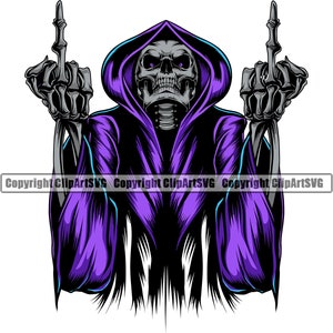 Sensenmann Schädel Skelett Grinsen grinsend Mittelfinger Tod Evil Kill Killer Gespenst Tattoo Hölle Art Logo SVG PNG Vektor Clipart Cut
