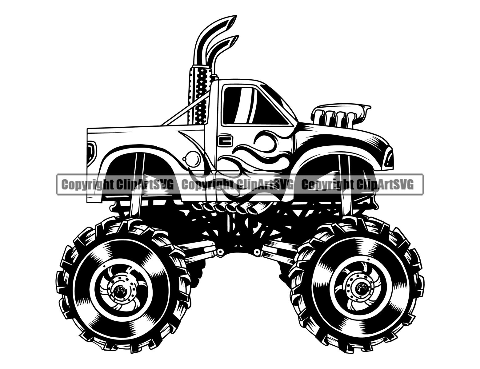 Monster Truck Extreme Vehicle Muscle Big Wheel Fire Flames Tire Off Road 4x4 Jam Event Company Driver Race Logo SVG PNG Clipart Vector Cut