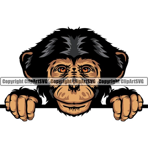 Chimpanzee Monkey Peeking Gorilla Peek-A-Boo Ape Mascot Head Face Wild Zoo Animal Nature Art Design Logo SVG PNG Clipart Vector Cut Cutting