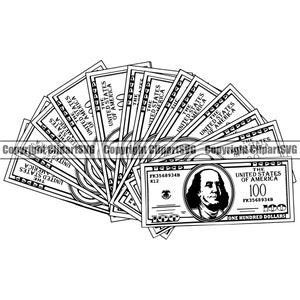 Banconota da 100 dollari diffusione soldi banca pila ricchezza contanti mucchio ricco trambusto spacciatore profitto segno arte design logo SVG PNG Clipart vettoriale taglio