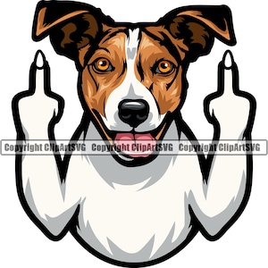 Jack Russell Terrier Dog Middle Finger Breed Paw Puppy Pup Pet K-9 Funny Design Element Logo SVG PNG Clipart Vector Cricut Cut Cutting File