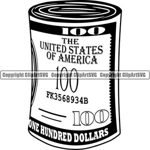 Geld Cash Rolle Knoten Stapel 100 Dollar Papierschein Währung Geschäft Zahlung Reich Design Element Art Logo .SVG .PNG Clipart Vektor Schneiden Schneiden