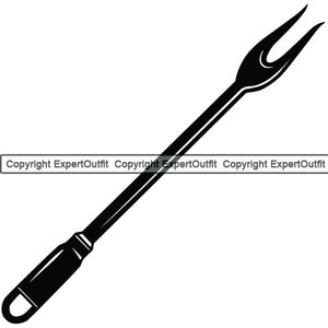 May include: Black silhouette of a long, thin grilling fork with a pointed end and a handle.