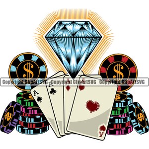 Casino apuesta dinero chip suerte ganar riesgo jugar poker máquina tragamonedas dados Diamond Vegas mesa juego de cartas diseño arte logotipo SVG PNG vector clipart corte