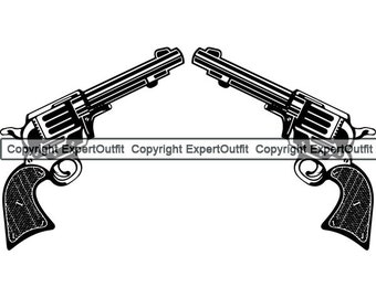 Cowboy Gun Revolver Double 38 Caliber Country Western Firearm Weapon Handgun Pistol Shoot Logo .SVG .PNG Clipart Vector Cricut Cut Cutting