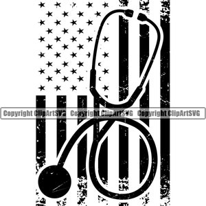 Arts Verpleegkundige USA Amerikaanse vlag Stethoscoop Hartslag Gezondheidszorg Cardiologie Gezond EMT Werk Design Art Logo Svg Png Clipart Vector Cut