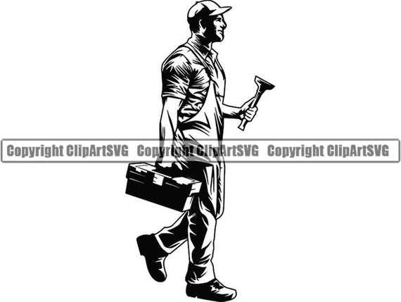 Plumber 1 Hand Holding Plumbing Plunger Construction Toolbox Etsy