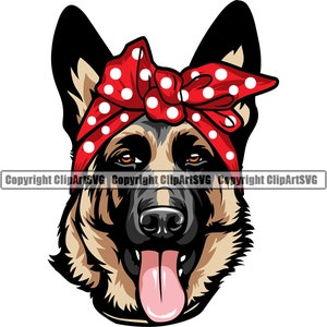 Deutscher Schäferhund Hund Weibchen Schleife Bandanna Kopf Wrap Rasse glücklich Pfote Welpe Welpe Haustier Clip Art Polizist Polizei Logo SVG PNG Clipart Vektor Cricut Cut